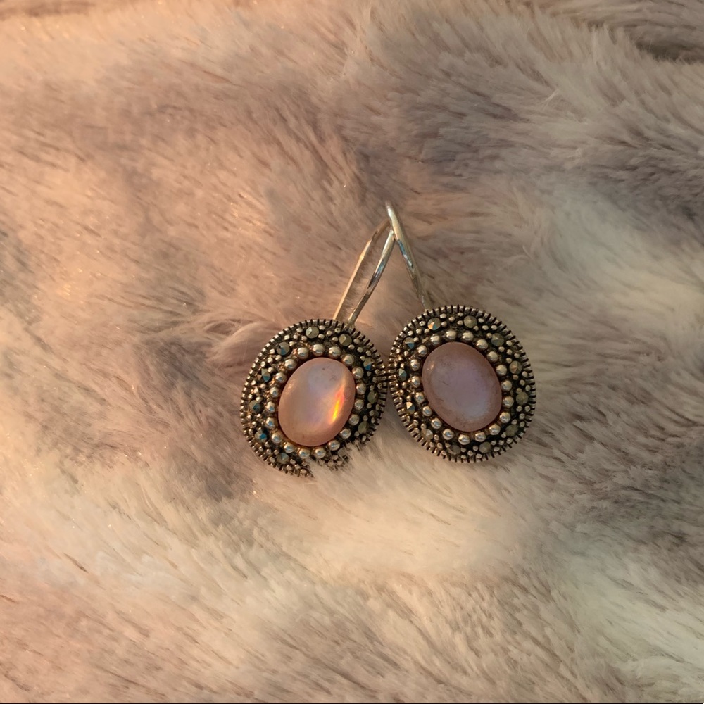 Sterling silver, marcasite & pink MOP earrings